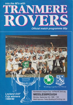 Tranmere Rovers v Middlesbrough Match Programme 1990-09-03